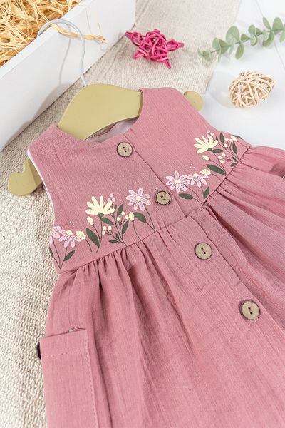 Babymod Floral Patterned Strappy Front Buttoned Summer Muslin Baby Girl Dress