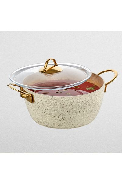 Evren Cream Crush Series - 32 Cm Non-Stick Deep Pot, 9 Lt (Gold Steel Handle)