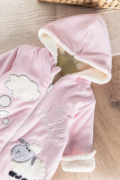 Babymod Welsoft Plush Lined Velvet Baby Girl/Boy Jumpsuit with Lamb Figure