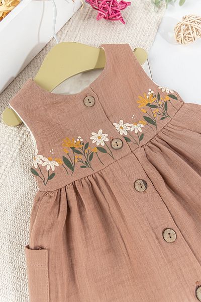 Babymod Floral Patterned Strappy Front Buttoned Summer Muslin Baby Girl Dress