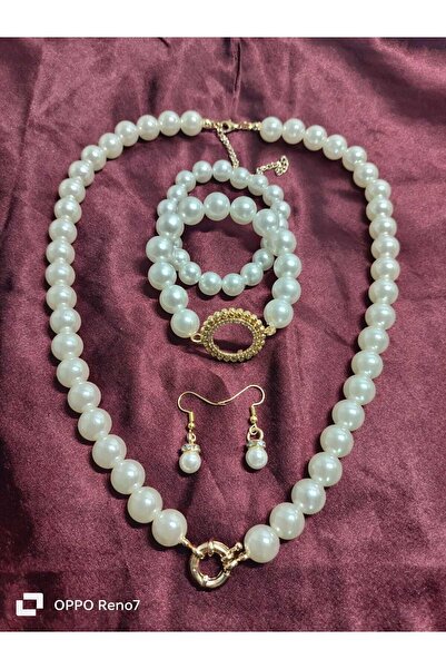 kayalaraksesuar İnci Gemici Kilit Kolye Bileklik Küpe Set Halinde