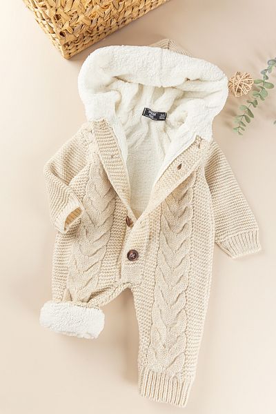 Babymod Knitwear Knitted Welsoft Lined Hooded Winter Baby Rompers