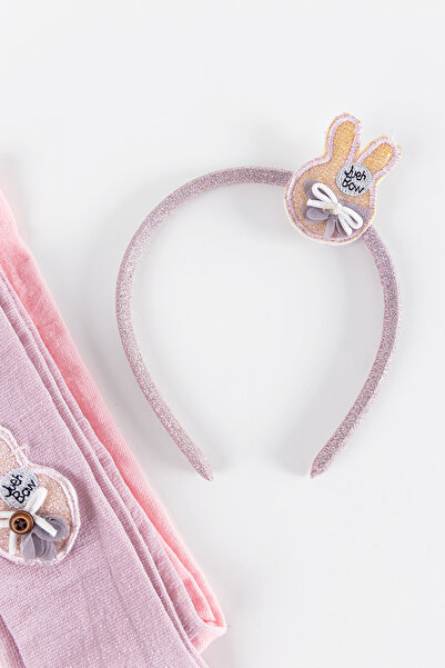 Babymod Glittery Girl's Opaque Mousse Pantyhose Crown Set with Rabbit Figure