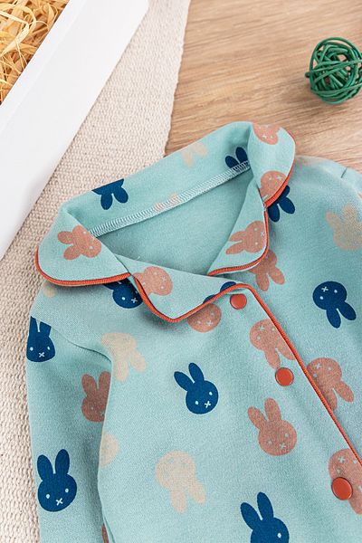 Babymod Front Snap Rabbit Patterned Green Cotton Baby Boy/Child Pajama Set