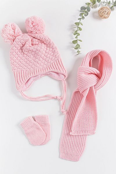 Babymod 0-18 Months Baby Girl Scarf Beanie Gloves Set with Pompom