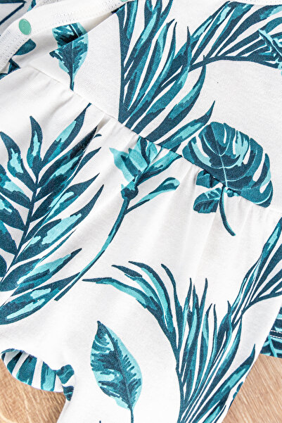 Babymod Leaf Patterned Front Snap Bandana Baby Girl Jumpsuit