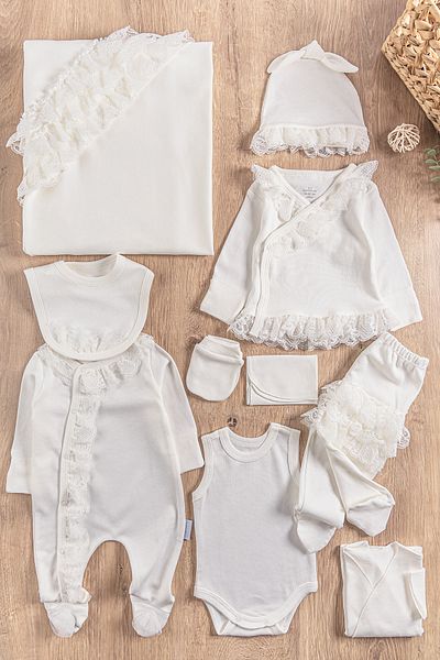 Babymod Natural Scalloped 10 Piece Baby Girl Hospital Outlet Baby Set