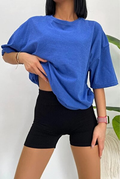 NO 601 Tricou supradimensionat pentru femei Saks Blue - Croială dreaptă, strânsă