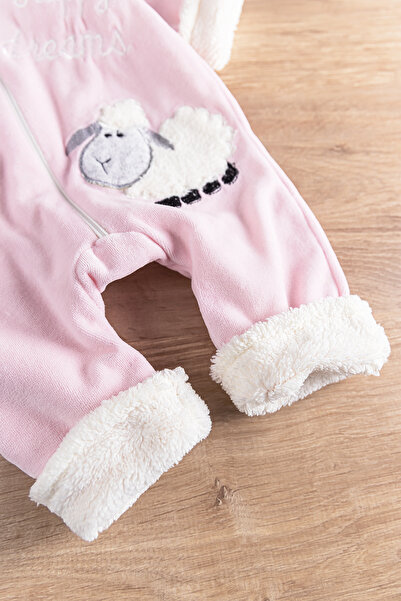 Babymod Welsoft Plush Lined Velvet Baby Girl/Boy Jumpsuit with Lamb Figure