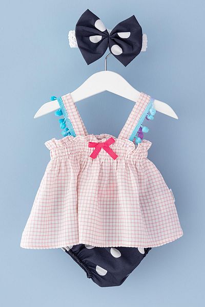 Babymod Baby Girl Dress Polka Dot Bandana Triple Dress Set