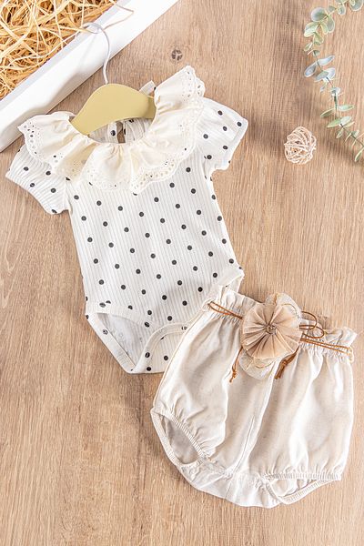 Babymod Polka Dot Patterned Laced 2-Piece Baby Girl Rompers Set