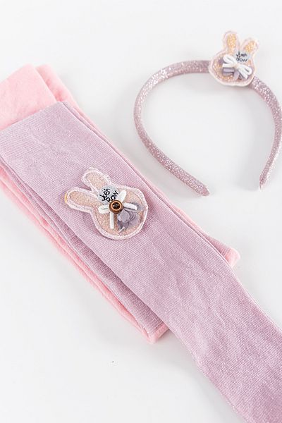Babymod Glittery Girl's Opaque Mousse Pantyhose Crown Set with Rabbit Figure
