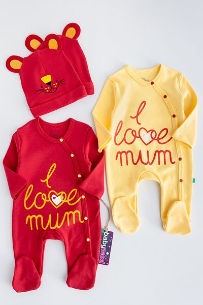 Babymod I Love Candle Fan Yellow Red Double Baby Rompers Set