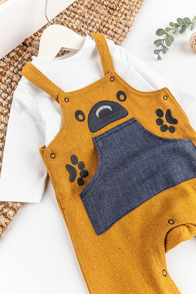 Babymod Teddy Bear Embroidered Baby Boy Jumpsuit Salopet Set