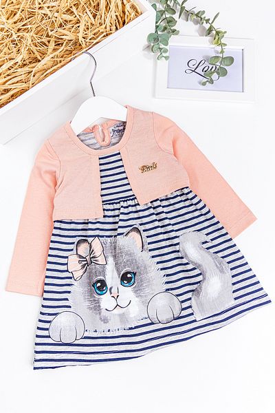 Babymod Cat Printed Baby Girl Dress with Bolero