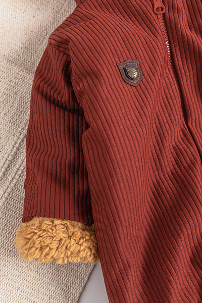 Babymod Plush Velvet Jumpsuit for Baby Boy - With Crest Detail