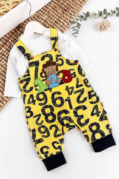Babymod Figure Embroidered Baby Boy Jumpsuit Salopet Set