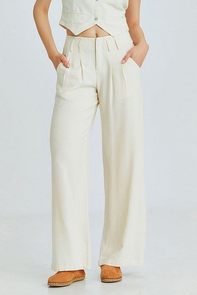 Clandestino Beige Bohemian Pleated Trousers