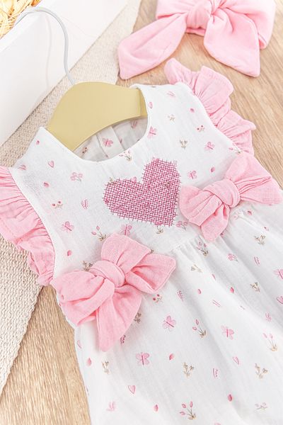 Babymod Heart Embroidered Bow Bandana Summer Baby Girl Jumpsuit