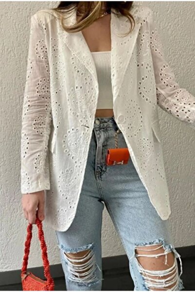 MODAALFABE Large Size Embroidered Scalloped Jacket