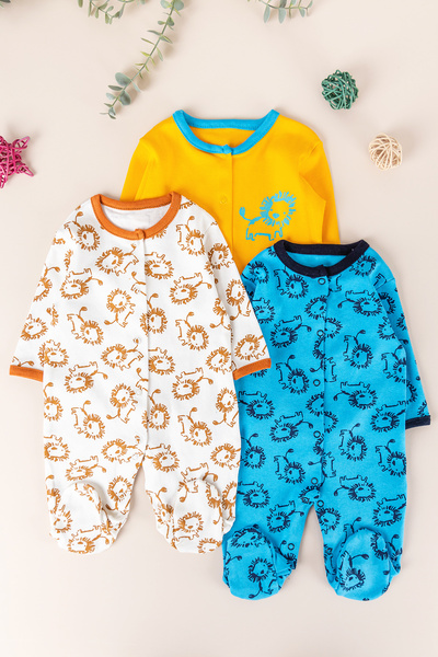 Babymod Aslan Figürlü Uzun Kollu 3'lü Erkek Bebek Tulum Takım