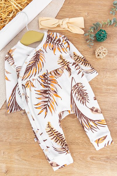 Babymod Leaf Patterned Front Snap Bandana Baby Girl Jumpsuit