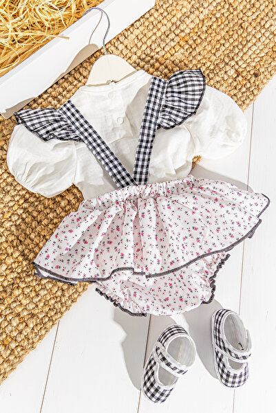 Babymod Floral Patterned Frilly Baby Girl Jumpsuit Salopet Set