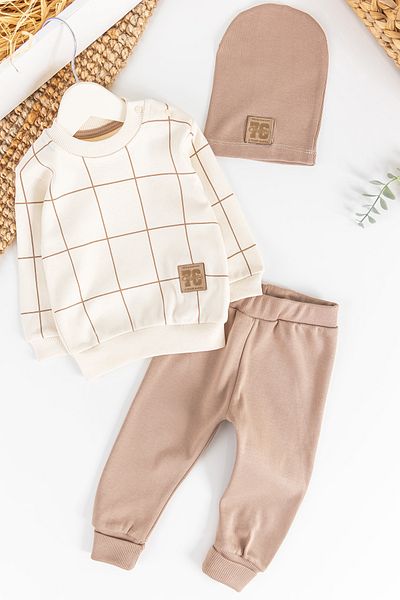 Babymod Plaid Crest Detailed Cotton 3-Piece Baby Boy Set