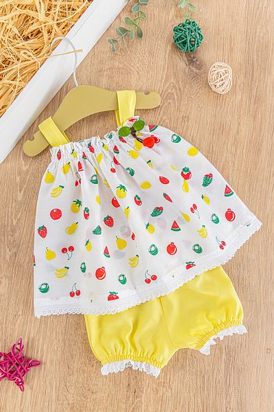 Babymod Cherry Figured Summer Strap Baby Girl Dress Baby Set