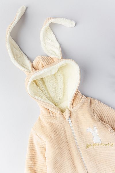 Babymod Winter Welsoft Velvet Astronaut Girl/Boy Baby Jumpsuit with Rabbit Figure