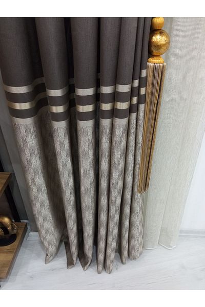 Vinaldi Rüyaper Azur Panel Background Curtain Dsn: 631986   V:5302 R:Gold-Brown Single Wing Close Pleat