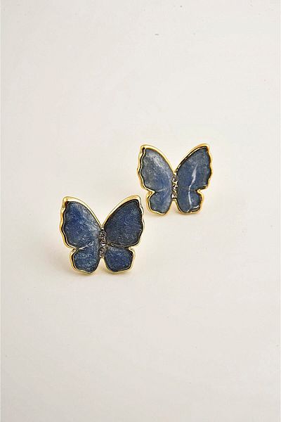 EUROMODA Butterfly Design Pearlescent Enameled Shiny Stone Stud Earrings