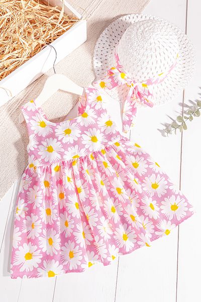 Babymod Daisy Patterned Baby Girl Summer Dress with Hat