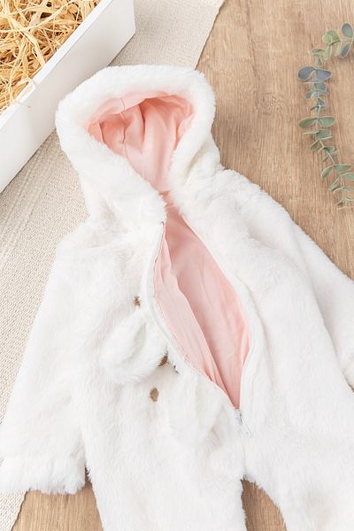 Babymod Plush Winter Welsoft Baby Girl Jumpsuit with Teddy Bear Figure
