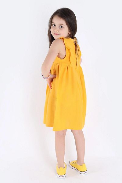 TRENDİMİZBİR Shoulder Ruffle Girl's Muslin Dress