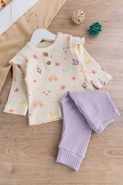 Babymod Rainbow Patterned 2-Piece Baby Girl Set Top and Bottom Baby Set