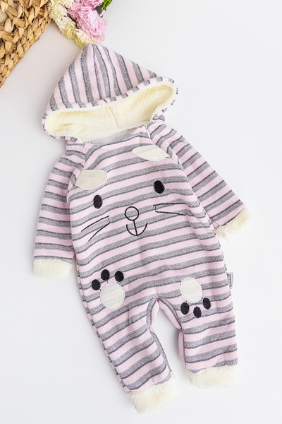 Babymod Tavşan Figürlü Kapüşonlu Içi Peluş Kız Bebek Tulum