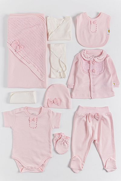 Babymod 10 Piece Baby Girl Hospital Release Baby Set with Natural Bow