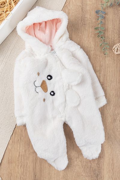 Babymod Plush Winter Welsoft Baby Girl Jumpsuit with Teddy Bear Figure