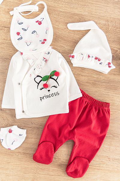 Babymod Cherry Figured 5 Piece Baby Girl Hospital Outlet Baby Set