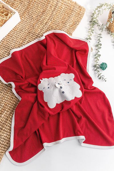 Babymod Teddy Bear Embroidered Polka Dot Double Layer Girl/Boy Baby Blanket