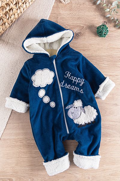 Babymod Welsoft Plush Lined Velvet Baby Girl/Boy Jumpsuit with Lamb Figure