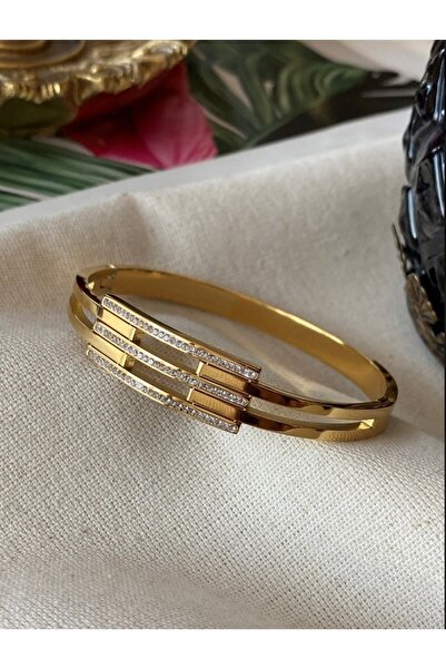 Aysegulaksesuar Kaburga Model Taşlı Çelik Kelepçe