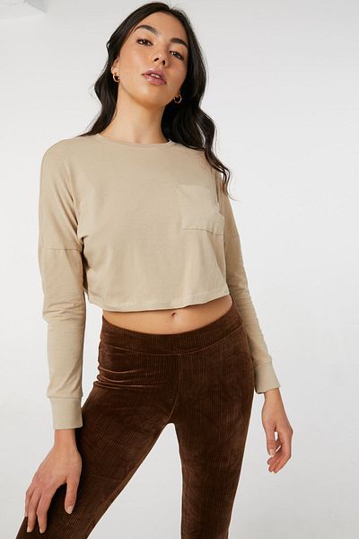Ardene Basic Ultra Crop Boxy Tee with Pocket