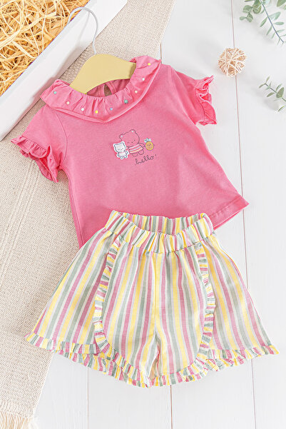 Babymod Ayıcık Figürlü Fırfırlı 2'li Yazlık Kız Bebek Takım