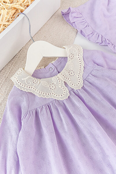 Babymod Güpür Yakalı Uzun Kollu Şapkalı Kız Bebek Elbise