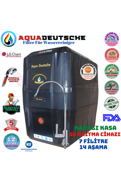 AQUA DEUTSCHE PLUS SİYAH 12 LİTRE 7 FİLİTRE 14 AŞAMA ÜCRETSİZ MONTAJLI SU ARI...