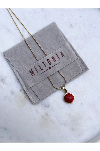 Miltonia Red Agate Pendant Steel Chain Necklace