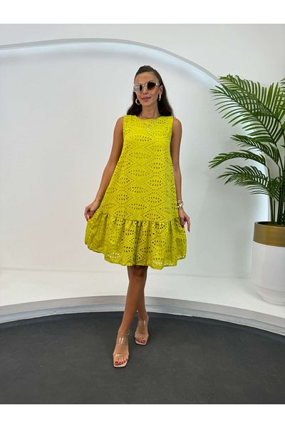 Elif Özbey Butik Olive Scalloped Dress - Stylish and Comfortable Design