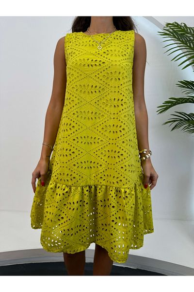 Elif Özbey Butik Olive Scalloped Dress - Stylish and Comfortable Design
